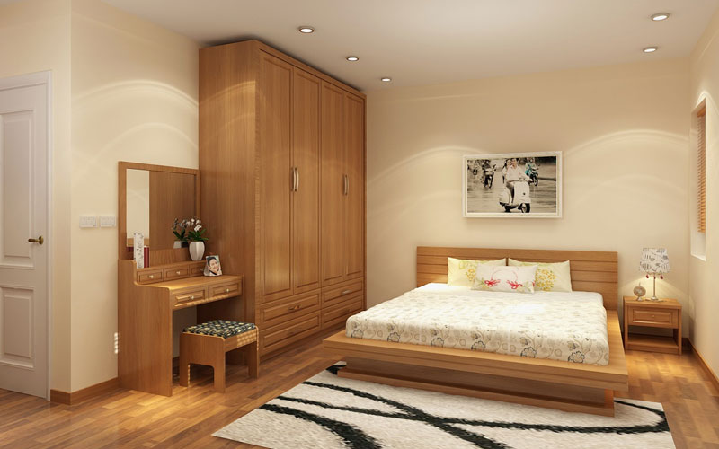 Thiết kế nội thất phòng ngủ hiện đại bằng gỗ tự nhiên